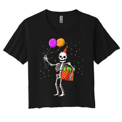 Halloween Birthday Party Outfit Skeleton Birthday Party Women's Crop Top Tee