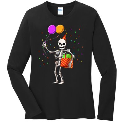 Halloween Birthday Party Outfit Skeleton Birthday Party Ladies Long Sleeve Shirt