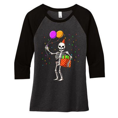 Halloween Birthday Party Outfit Skeleton Birthday Party Women's Tri-Blend 3/4-Sleeve Raglan Shirt