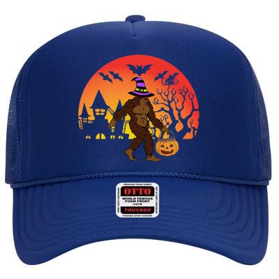 Halloween Bigfoot Pumpkin Candy Basket High Crown Mesh Back Trucker Hat