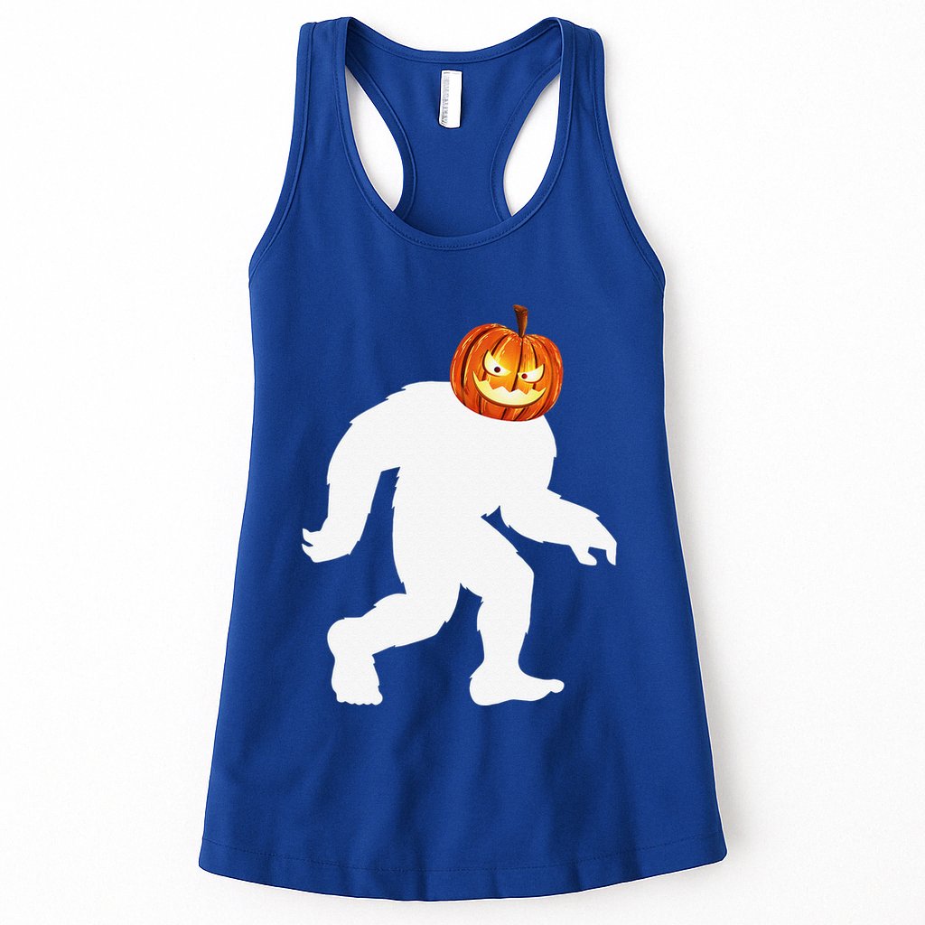 Halloween Bigfoot Pumpkin Head Sasquatch Womens Tank Top