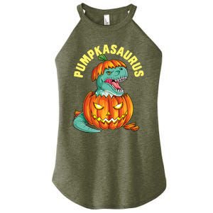 Halloween Boys  Pumpkasaurus Dinosaur Pumpkin Funny T rex Women's Perfect Tri Rocker Tank