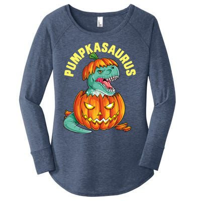 Halloween Boys  Pumpkasaurus Dinosaur Pumpkin Funny T rex Women's Perfect Tri Tunic Long Sleeve Shirt