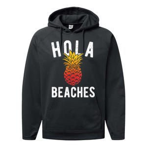 Hola Beaches Pineapple Women Funny Beach Vacation Trip Performance Fleece Hoodie