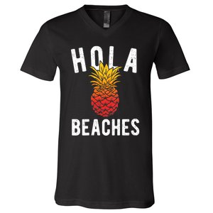 Hola Beaches Pineapple Women Funny Beach Vacation Trip V-Neck T-Shirt