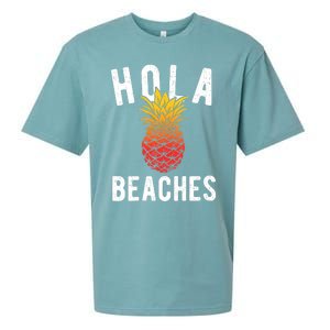 Hola Beaches Pineapple Women Funny Beach Vacation Trip Sueded Cloud Jersey T-Shirt