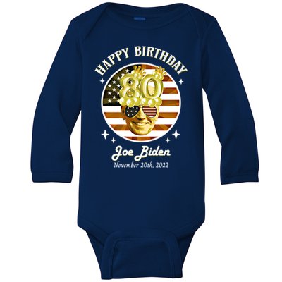 Happy Birthday President Joe Biden Usa Flag Vintage Gift Baby Long Sleeve Bodysuit