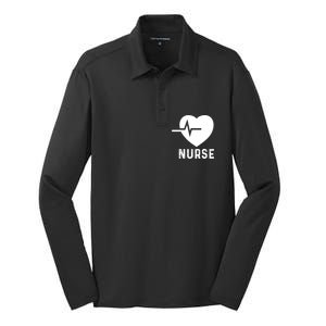 Heart Beat Pulse Nurse Emt Hospital Gift Silk Touch Performance Long Sleeve Polo