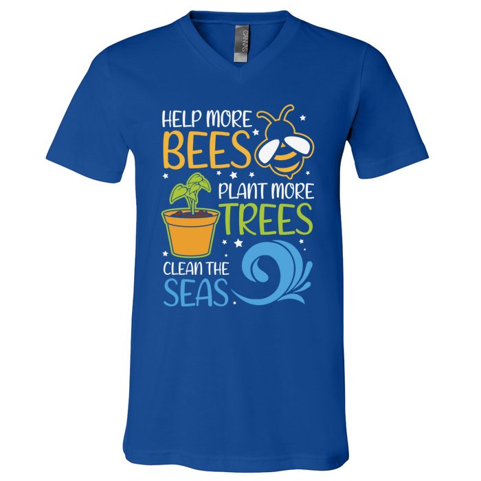 Help Bees Plant Trees Save Our Climate Change Earth Day Gift V-Neck T-Shirt