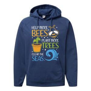 Help Bees Plant Trees Save Our Climate Change Earth Day Gift Performance Fleece Hoodie