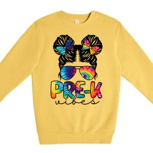 Hair Bun Pre K Vibes Back To School Premium Crewneck Sweatshirt