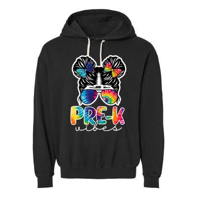 Hair Bun Pre K Vibes Back To School Garment-Dyed Fleece Hoodie