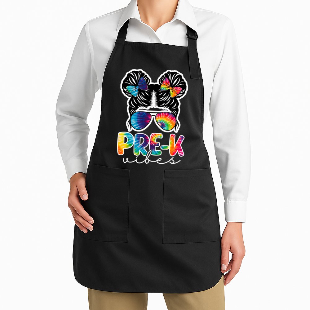 Hair Bun Pre K Vibes Back To School Apron