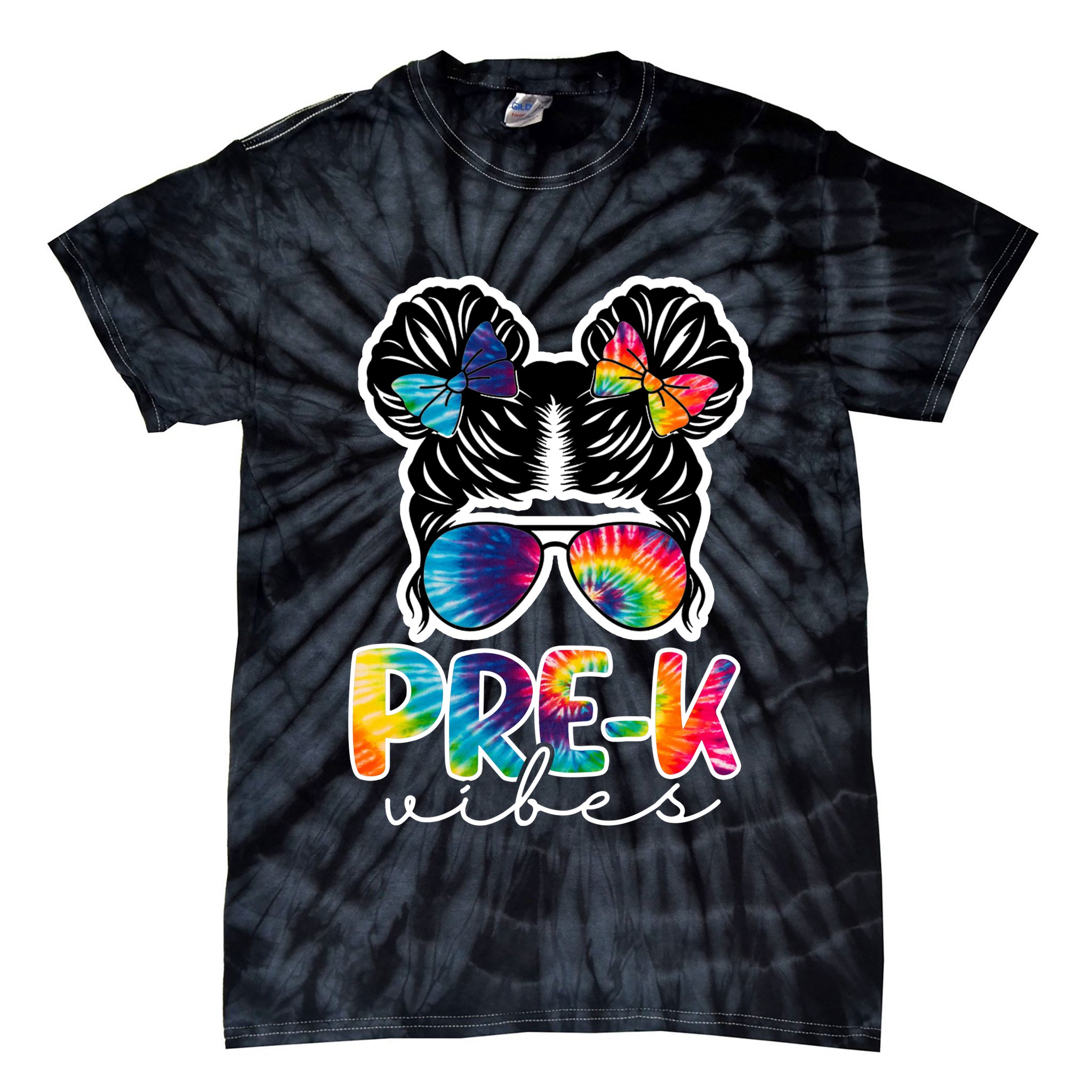 Hair Bun Pre K Vibes Back To School Tie-Dye T-Shirt