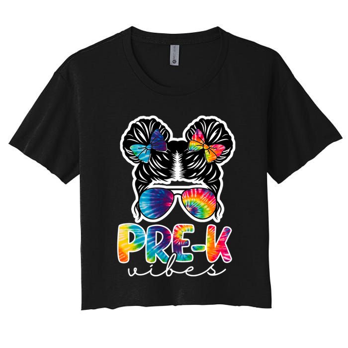 Hair Bun Pre K Vibes Back To School Women's Crop Top Tee