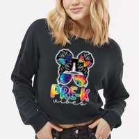 Hair Bun Pre K Vibes Back To School Cropped Pullover Crew
