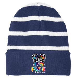 Hair Bun Pre K Vibes Back To School Striped Beanie with Solid Band