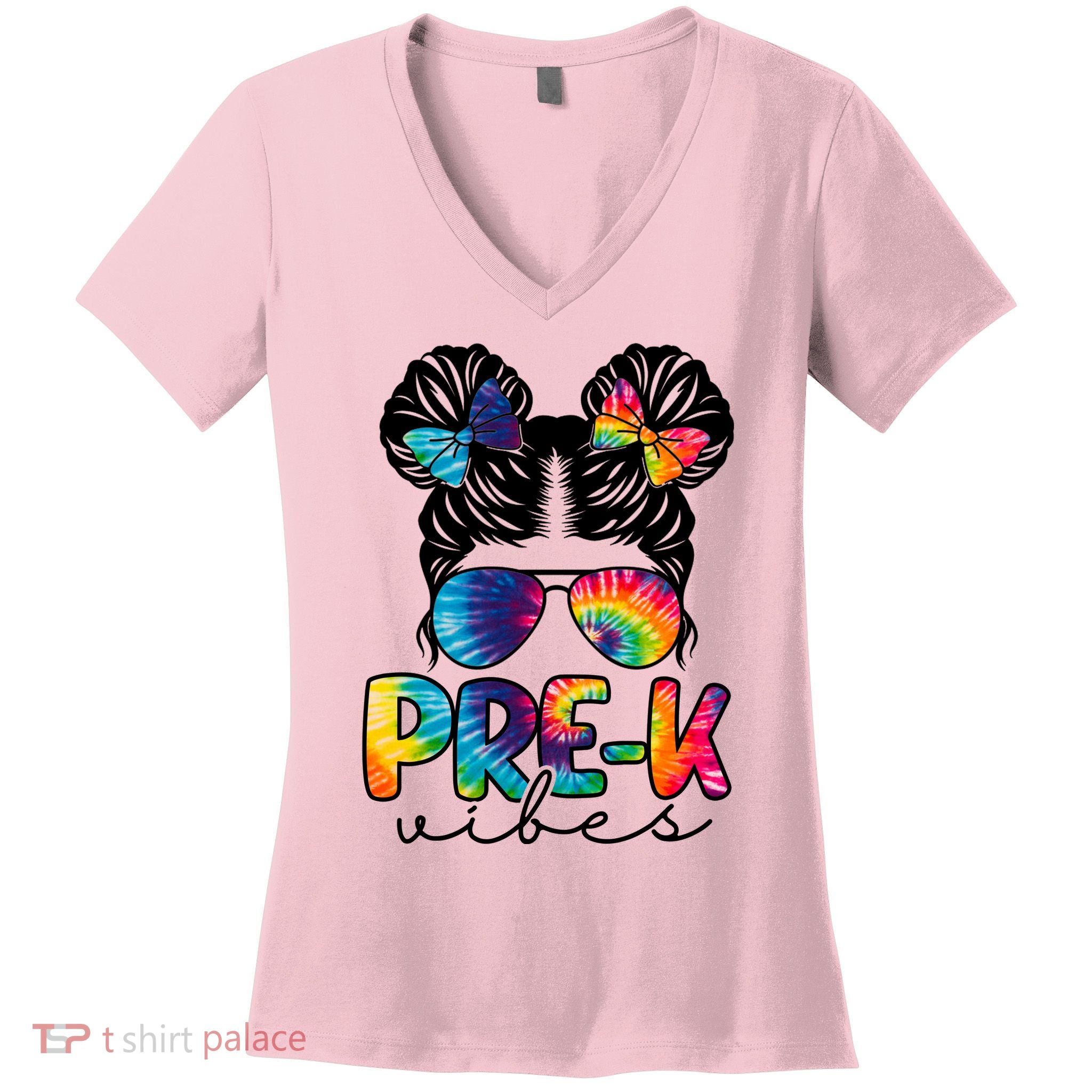 Hair Bun Pre K Vibes Back To School Women's V-Neck T-Shirt