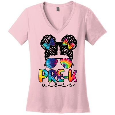 Hair Bun Pre K Vibes Back To School Women's V-Neck T-Shirt