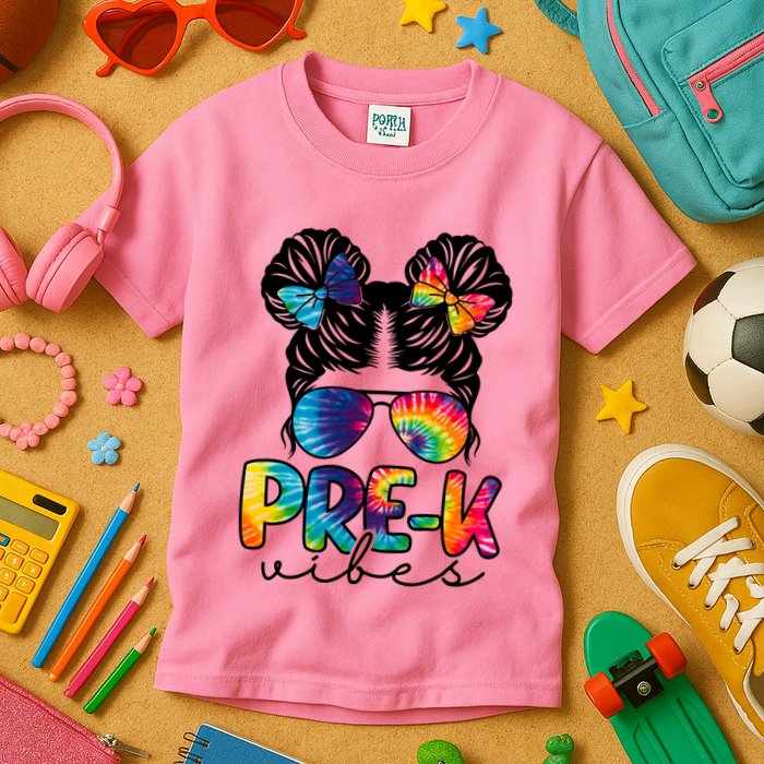Hair Bun Pre K Vibes Back To School Kids T-Shirt