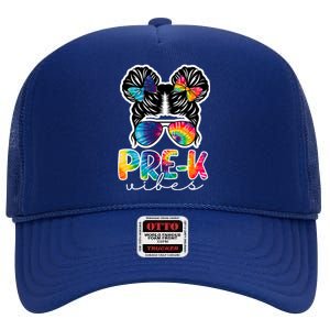 Hair Bun Pre K Vibes Back To School High Crown Mesh Back Trucker Hat