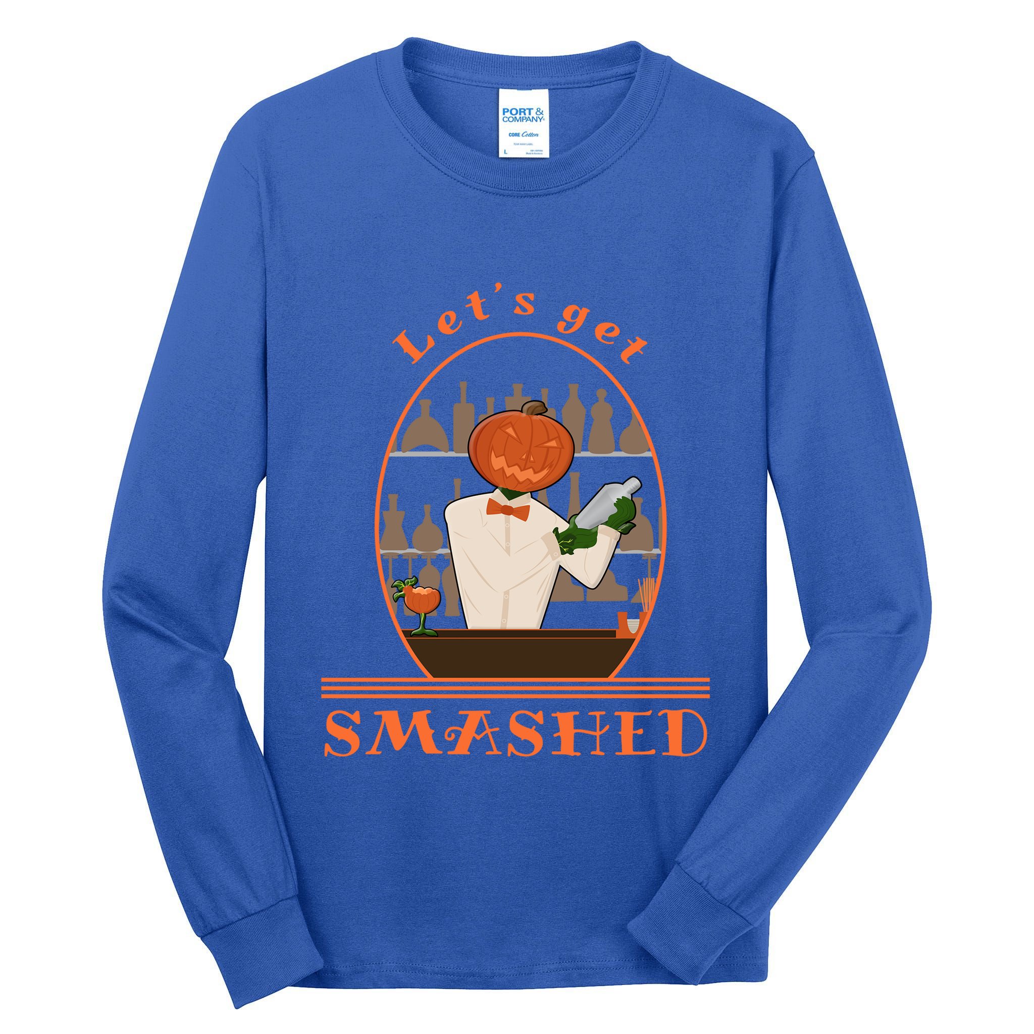 Halloween Bartending Pumpkin Bartender LetS Get Smashed Cool Gift Tall Long Sleeve T-Shirt