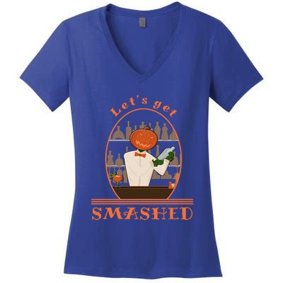 Halloween Bartending Pumpkin Bartender LetS Get Smashed Cool Gift Women's V-Neck T-Shirt