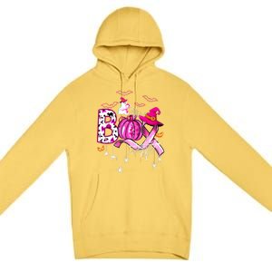 Halloween Boo Pumpkin Ribbon Witch Breast Cancer Gift Premium Pullover Hoodie