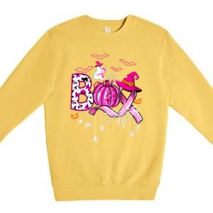 Halloween Boo Pumpkin Ribbon Witch Breast Cancer Gift Premium Crewneck Sweatshirt