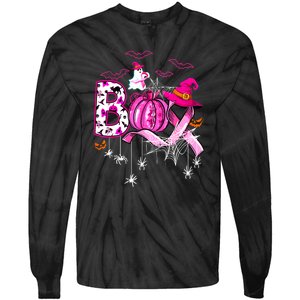 Halloween Boo Pumpkin Ribbon Witch Breast Cancer Gift Tie-Dye Long Sleeve Shirt