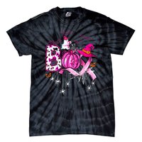 Halloween Boo Pumpkin Ribbon Witch Breast Cancer Gift Tie-Dye T-Shirt