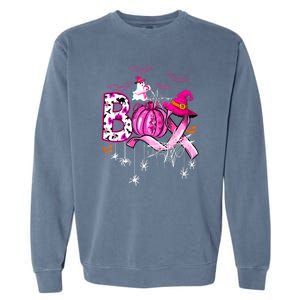 Halloween Boo Pumpkin Ribbon Witch Breast Cancer Gift Garment-Dyed Sweatshirt