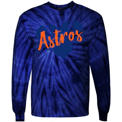 Houston Baseball Retro HOU Retro Heart Tie-Dye Long Sleeve Shirt