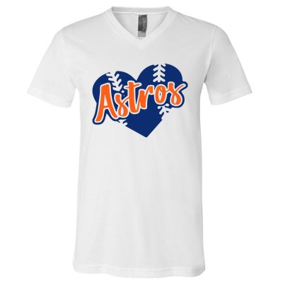 Houston Baseball Retro HOU Retro Heart V-Neck T-Shirt