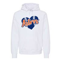 Houston Baseball Retro HOU Retro Heart Premium Hoodie