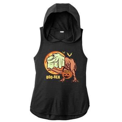 Halloween Boo Rex Trex Dinosaur Ghost Ladies PosiCharge Tri-Blend Wicking Draft Hoodie Tank