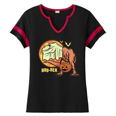 Halloween Boo Rex Trex Dinosaur Ghost Ladies Halftime Notch Neck Tee