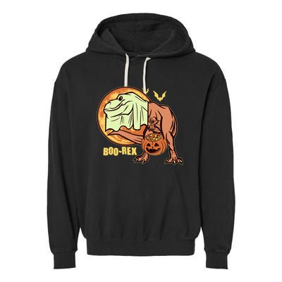 Halloween Boo Rex Trex Dinosaur Ghost Garment-Dyed Fleece Hoodie