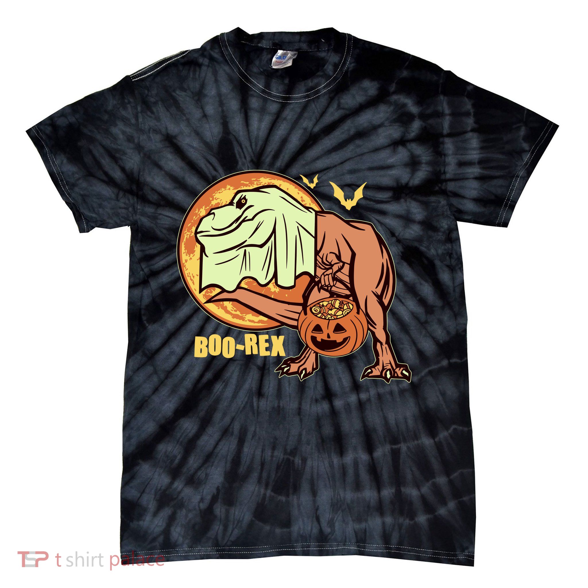 Halloween Boo Rex Trex Dinosaur Ghost Tie-Dye T-Shirt