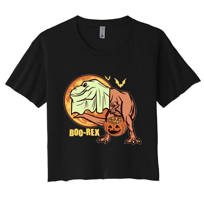 Halloween Boo Rex Trex Dinosaur Ghost Women's Crop Top Tee