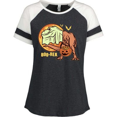 Halloween Boo Rex Trex Dinosaur Ghost Enza Ladies Jersey Colorblock Tee