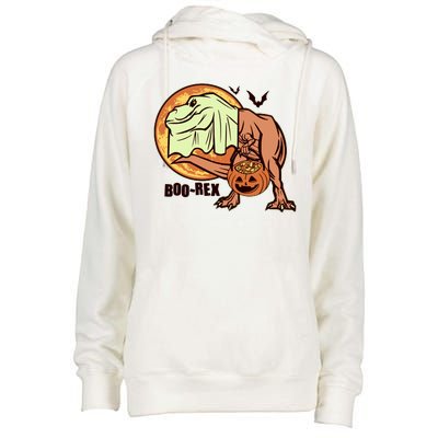 Halloween Boo Rex Trex Dinosaur Ghost Womens Funnel Neck Pullover Hood