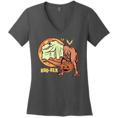 Halloween Boo Rex Trex Dinosaur Ghost Women's V-Neck T-Shirt