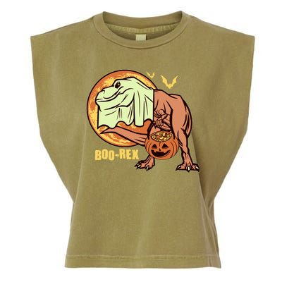 Halloween Boo Rex Trex Dinosaur Ghost Garment-Dyed Women's Muscle Tee