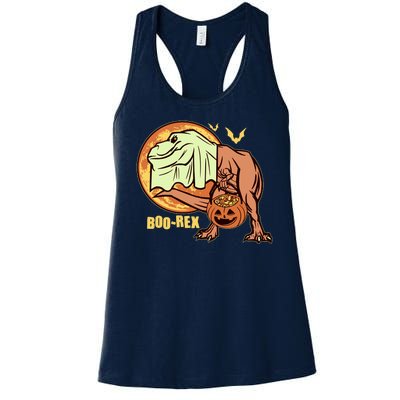 Halloween Boo Rex Trex Dinosaur Ghost Women's Racerback Tank