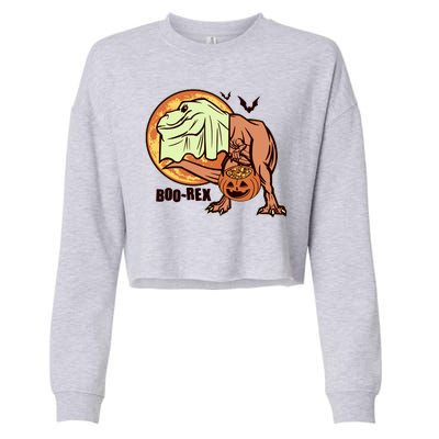 Halloween Boo Rex Trex Dinosaur Ghost Cropped Pullover Crew