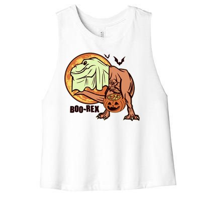 Halloween Boo Rex Trex Dinosaur Ghost Women's Racerback Cropped Tank