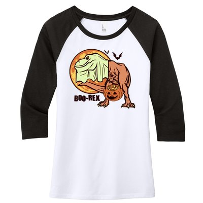 Halloween Boo Rex Trex Dinosaur Ghost Women's Tri-Blend 3/4-Sleeve Raglan Shirt