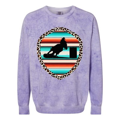 Horse Barrel Racing Serape Leopard Pattern Rodeo Cowgirl Colorblast Crewneck Sweatshirt