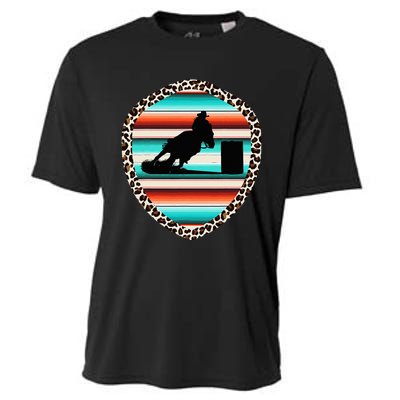 Horse Barrel Racing Serape Leopard Pattern Rodeo Cowgirl Cooling Performance Crew T-Shirt